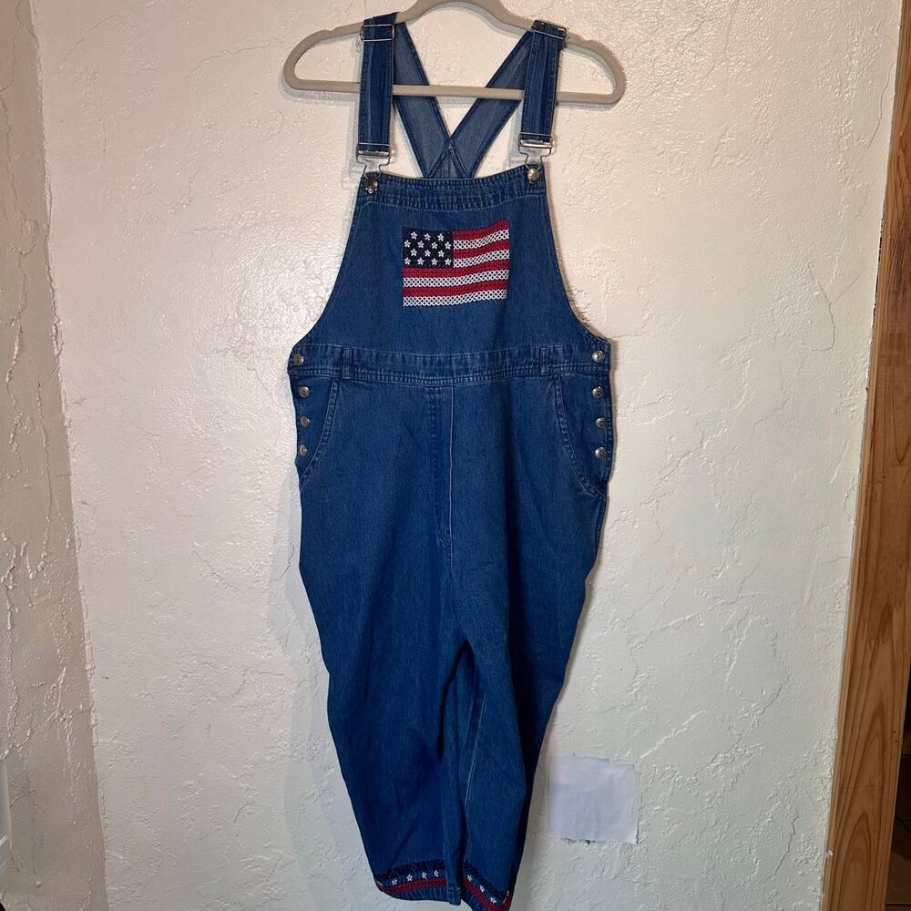 Vintage Roman’s Size A4 Overalls Capri American Flag embroidered 100% Cotton
